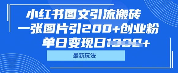 小红书图文引流搬砖,一张图片引200+创业粉,单日变现日数张-长青终点站