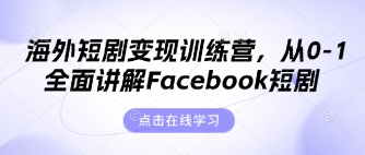 海外短剧变现训练营，从0-1全面讲解Facebook短剧-长青终点站